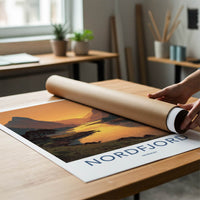 Nordfjord Poster - Norway Travel Art - Golden Fjord Sunset Home Decor