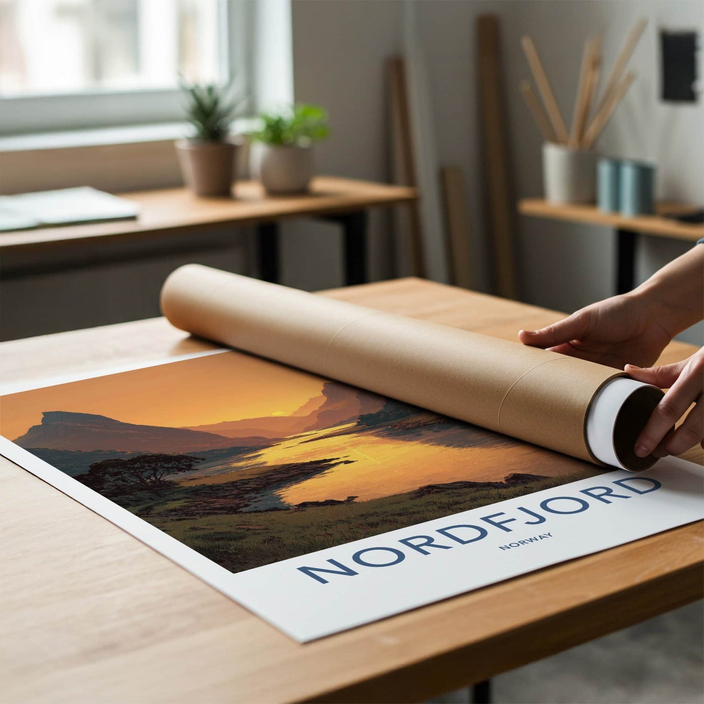 Nordfjord Poster - Norway Travel Art - Golden Fjord Sunset Home Decor