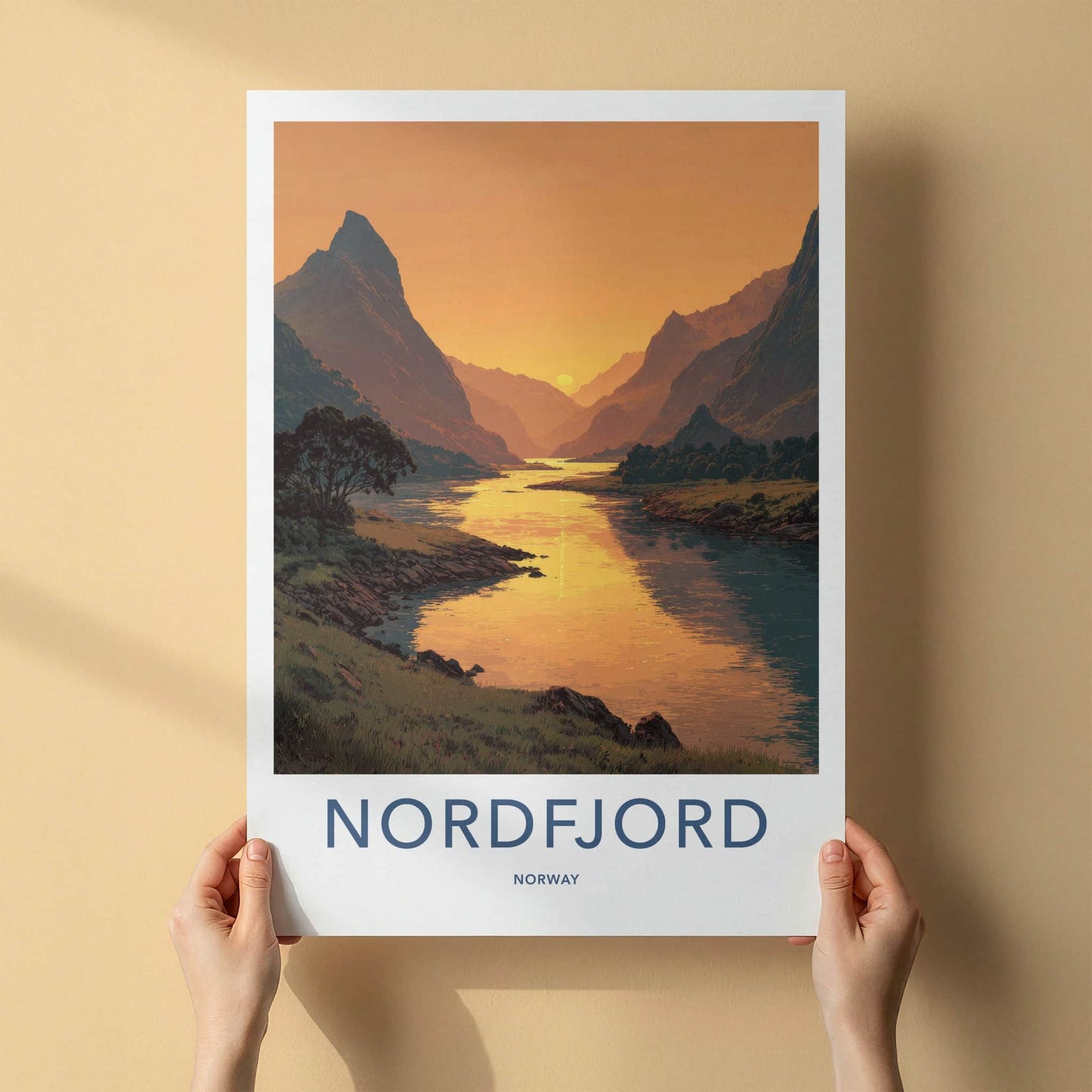 Nordfjord Poster - Norway Travel Art - Golden Fjord Sunset Home Decor