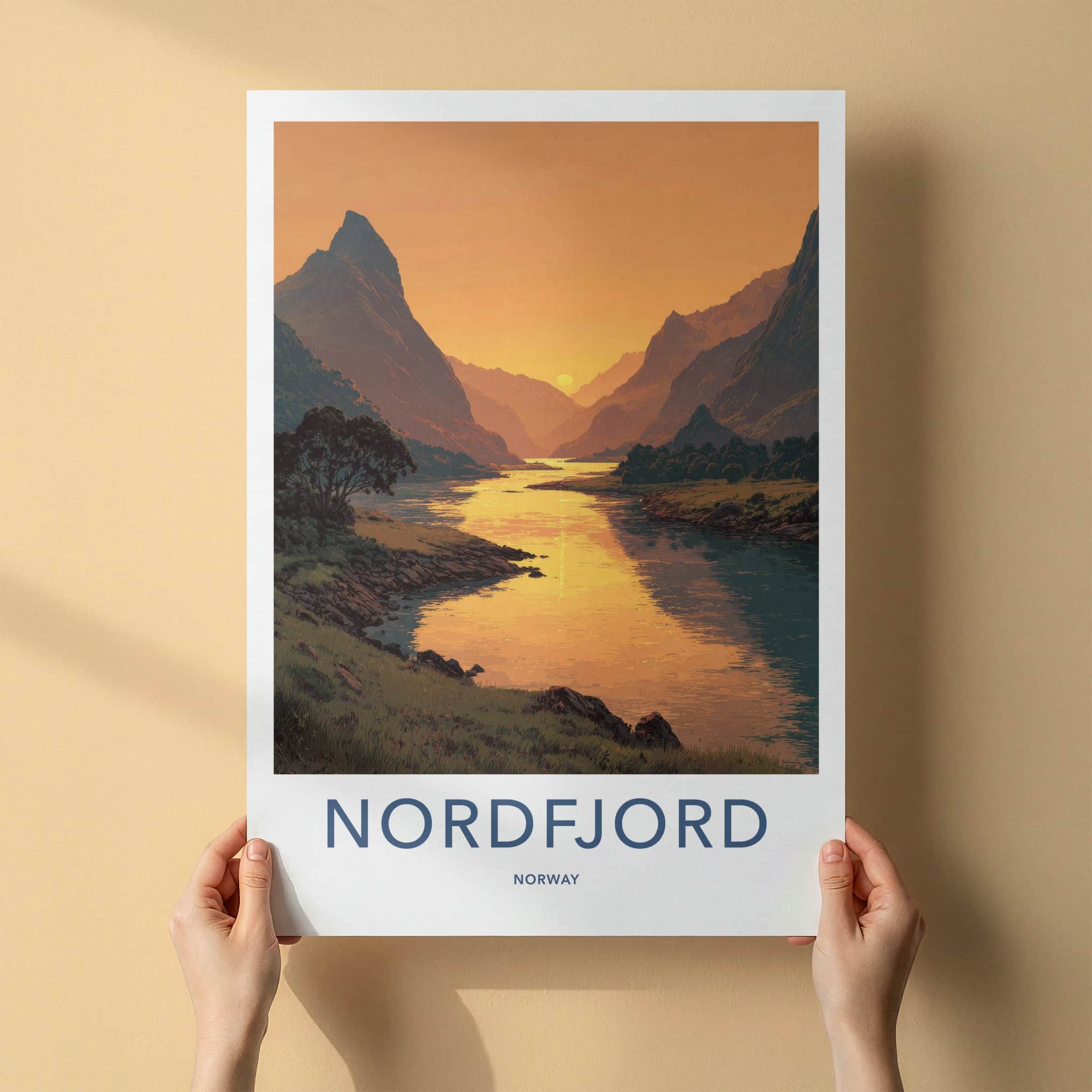 Nordfjord Poster - Norway Travel Art - Golden Fjord Sunset Home Decor