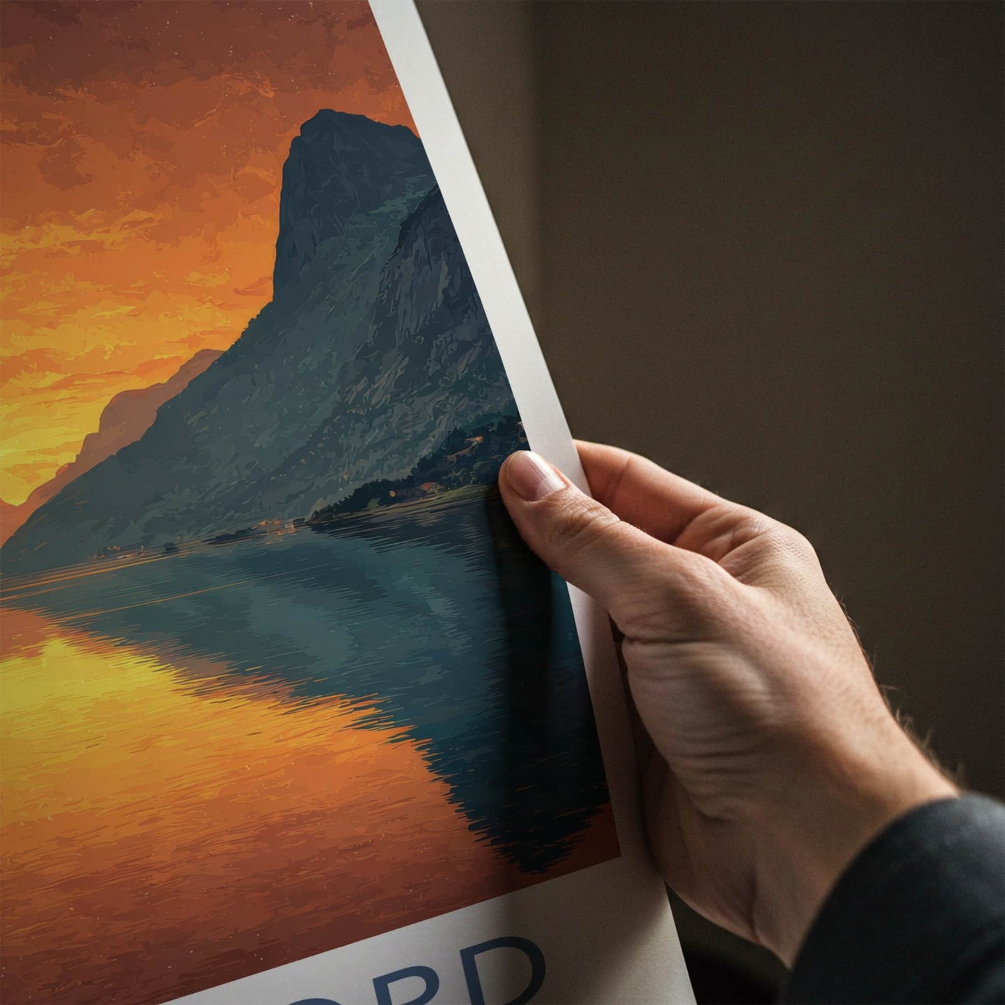 Nordfjord Poster - Norway Travel Art - Golden Water Reflections Home Decor