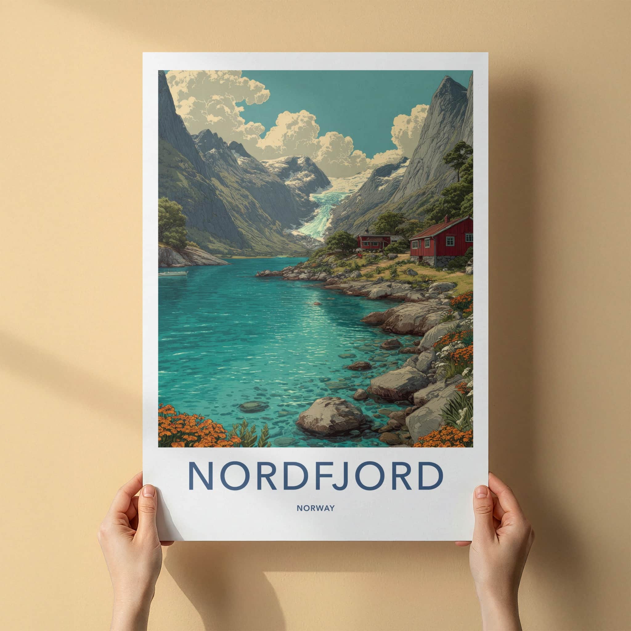 Nordfjord Poster - Norway Travel Art - Mountain Glacier Fjord Home Decor
