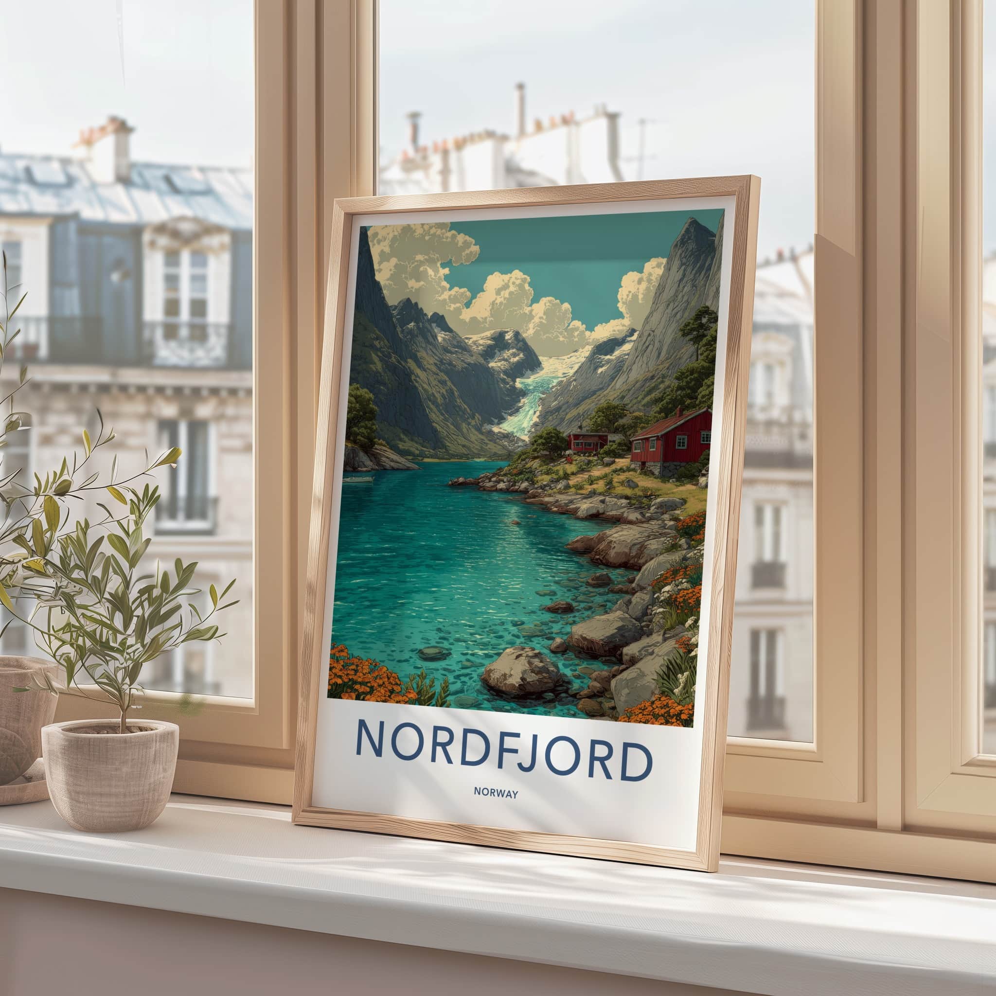 Nordfjord Poster - Norway Travel Art - Mountain Glacier Fjord Home Decor
