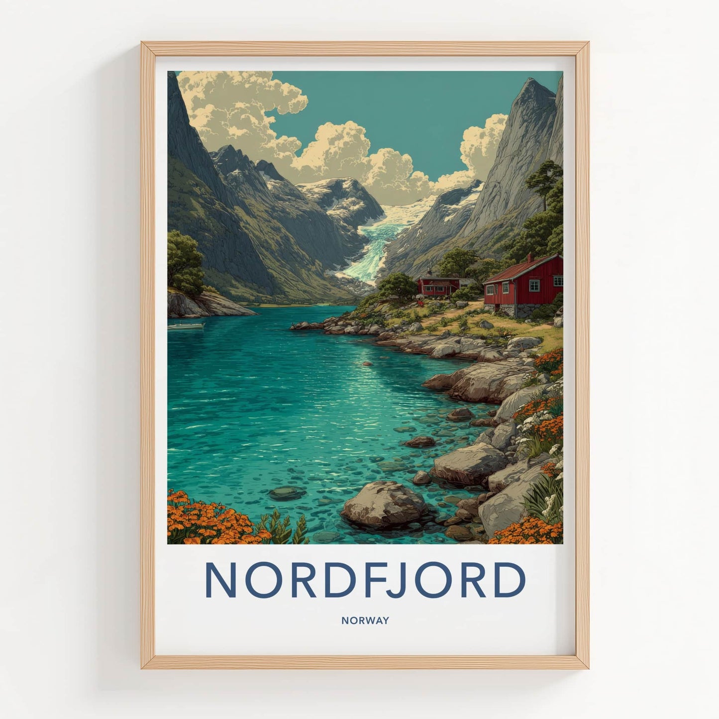 Nordfjord Poster - Norway Travel Art - Mountain Glacier Fjord Home Decor