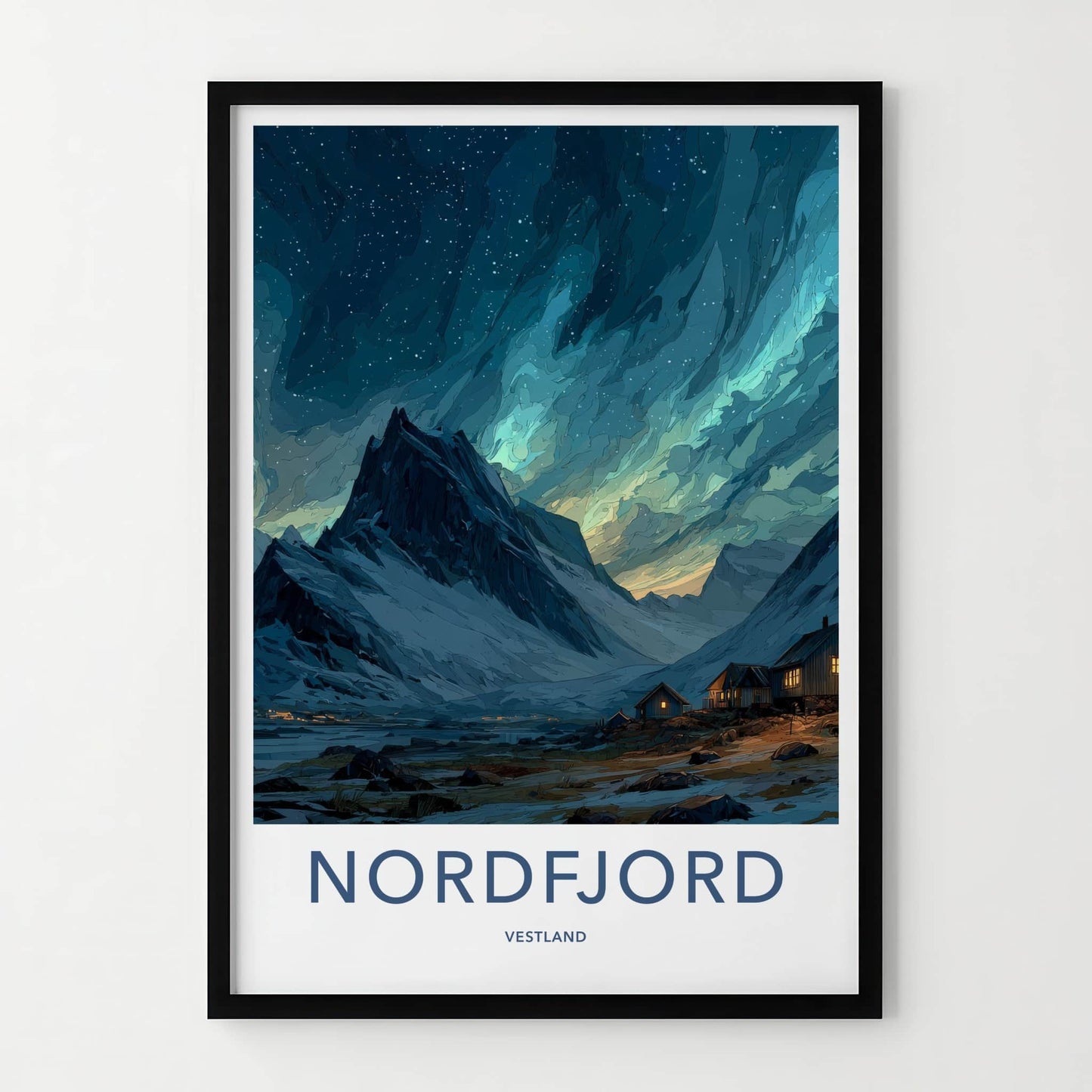 Nordfjord Poster - Norway Travel Art - Northern Lights Fjord Home Decor