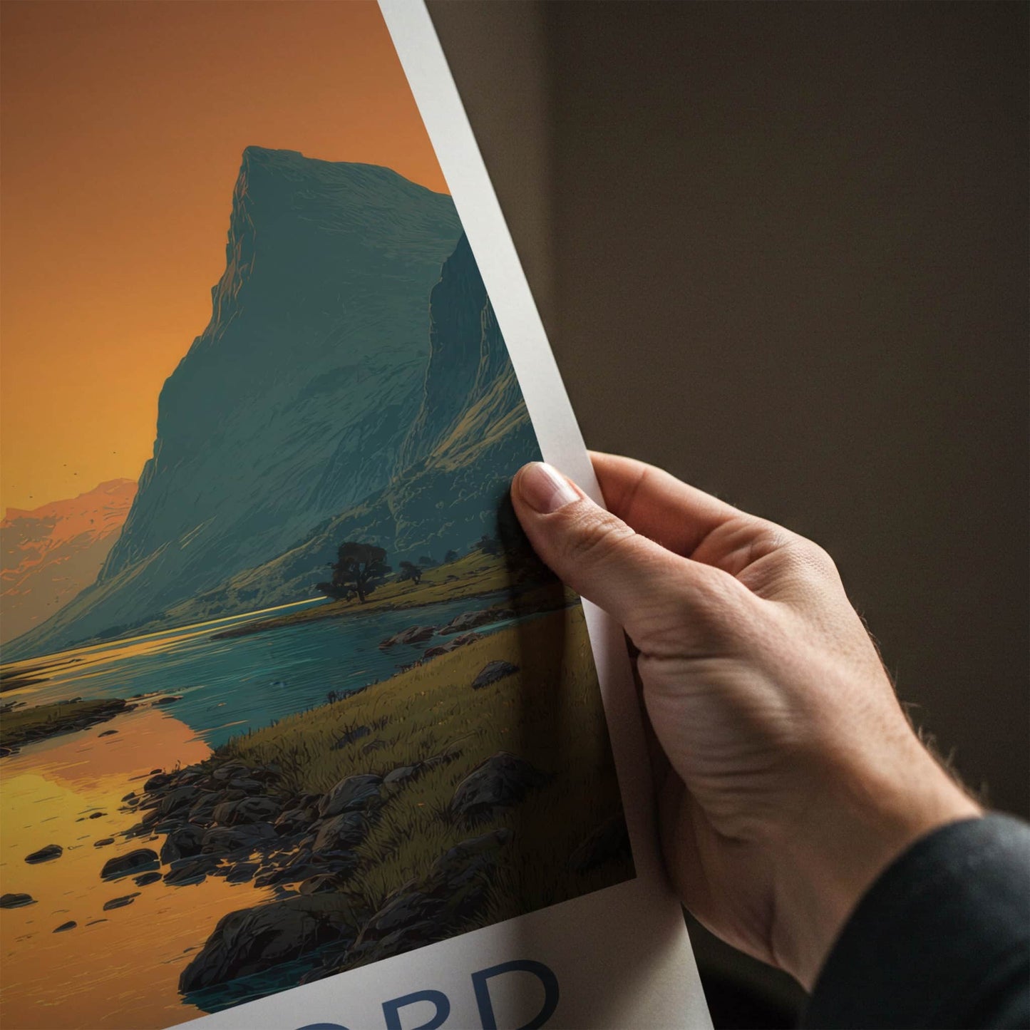 Nordfjord Poster - Norway Travel Art - Orange Sunset Fjord Home Decor
