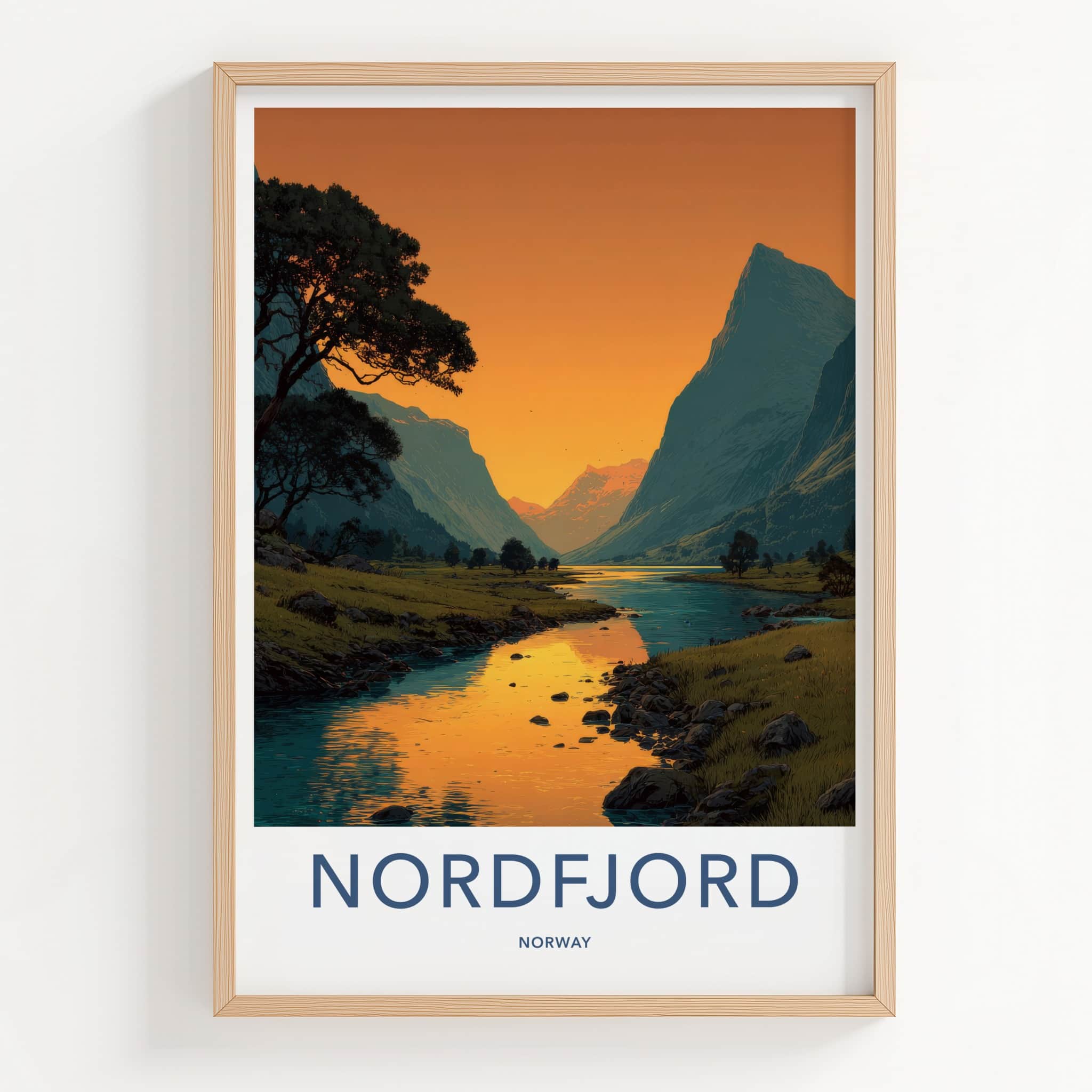 Nordfjord Poster - Norway Travel Art - Orange Sunset Fjord Home Decor