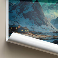 Nordfjord Poster - Norway Travel Art - Snowy Cabins Aurora Home Decor