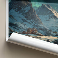 Nordfjord Poster - Norway Travel Art - Snowy Mountain Cabins Home Decor