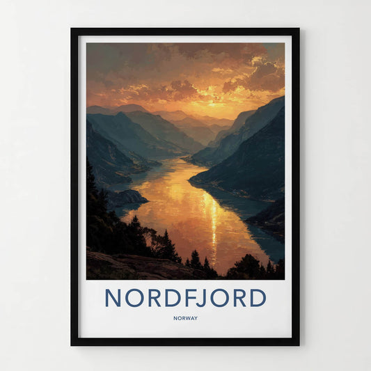 Nordfjord Poster - Norway Travel Art - Sunset Fjord Reflection Home Decor