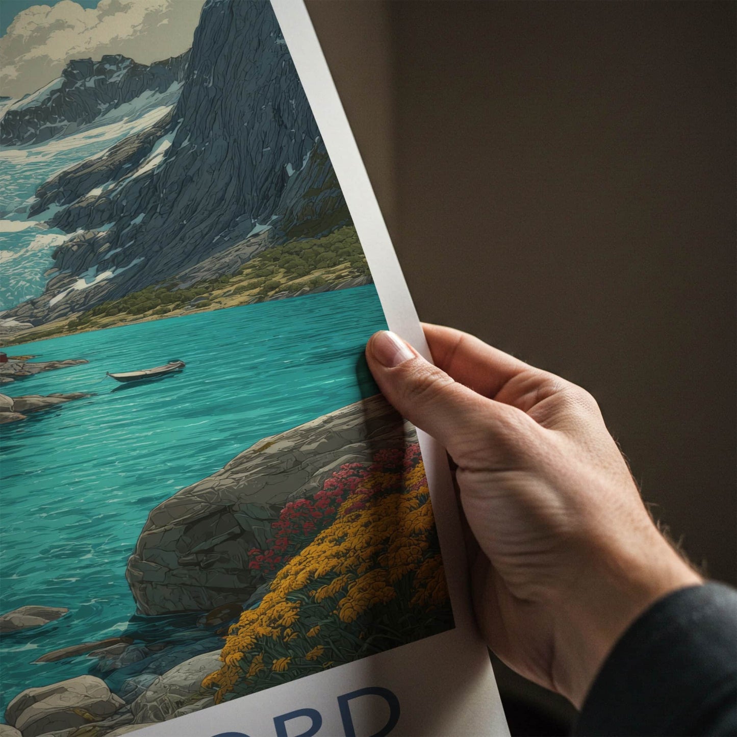 Nordfjord Poster - Norway Wall Art - Mountain Glacier Cabins Home Decor