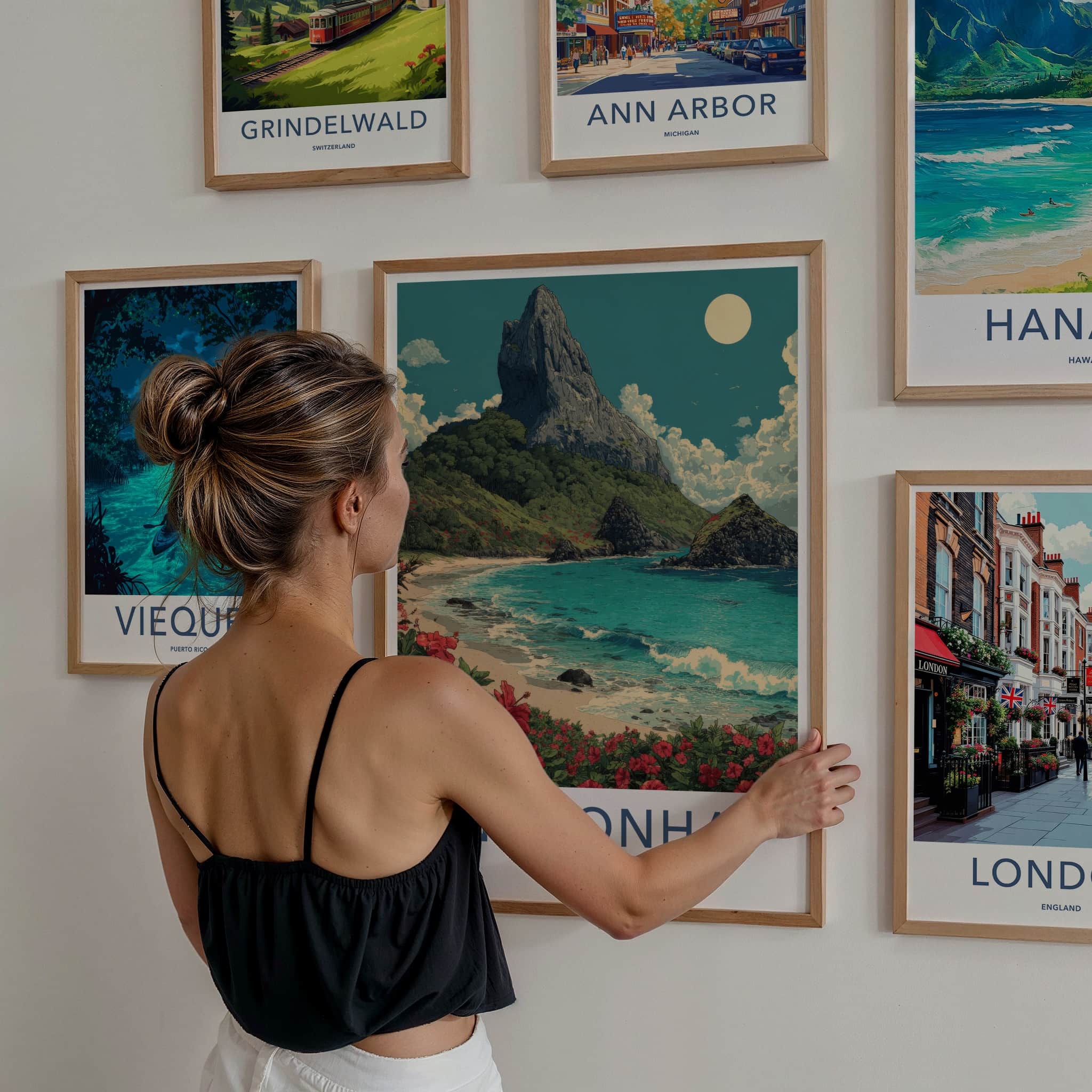 Noronha Poster - Brazil Framed Art - Mountain Beach Hibiscus Home Art