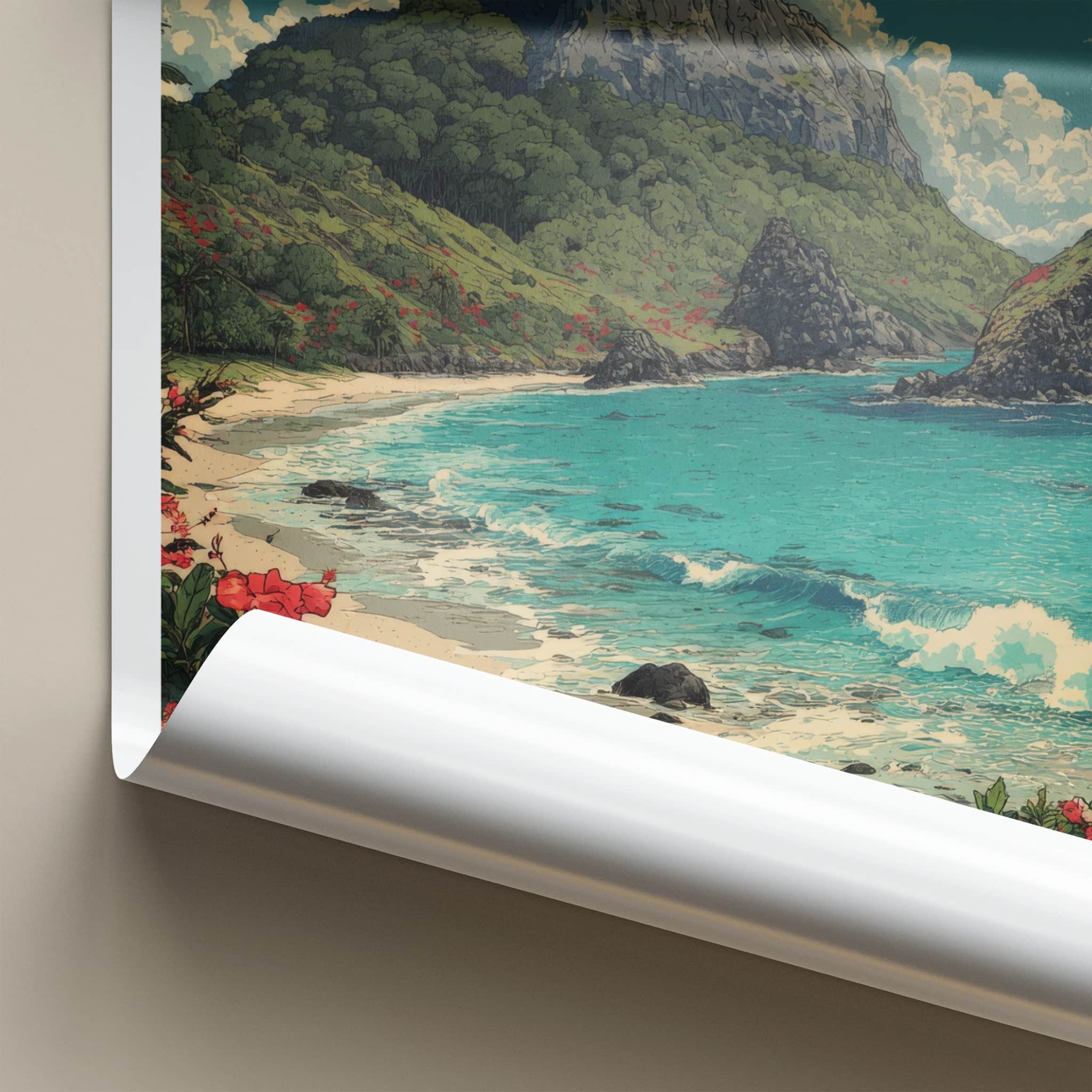 Noronha Poster - Brazil Framed Art - Mountain Beach Hibiscus Home Art