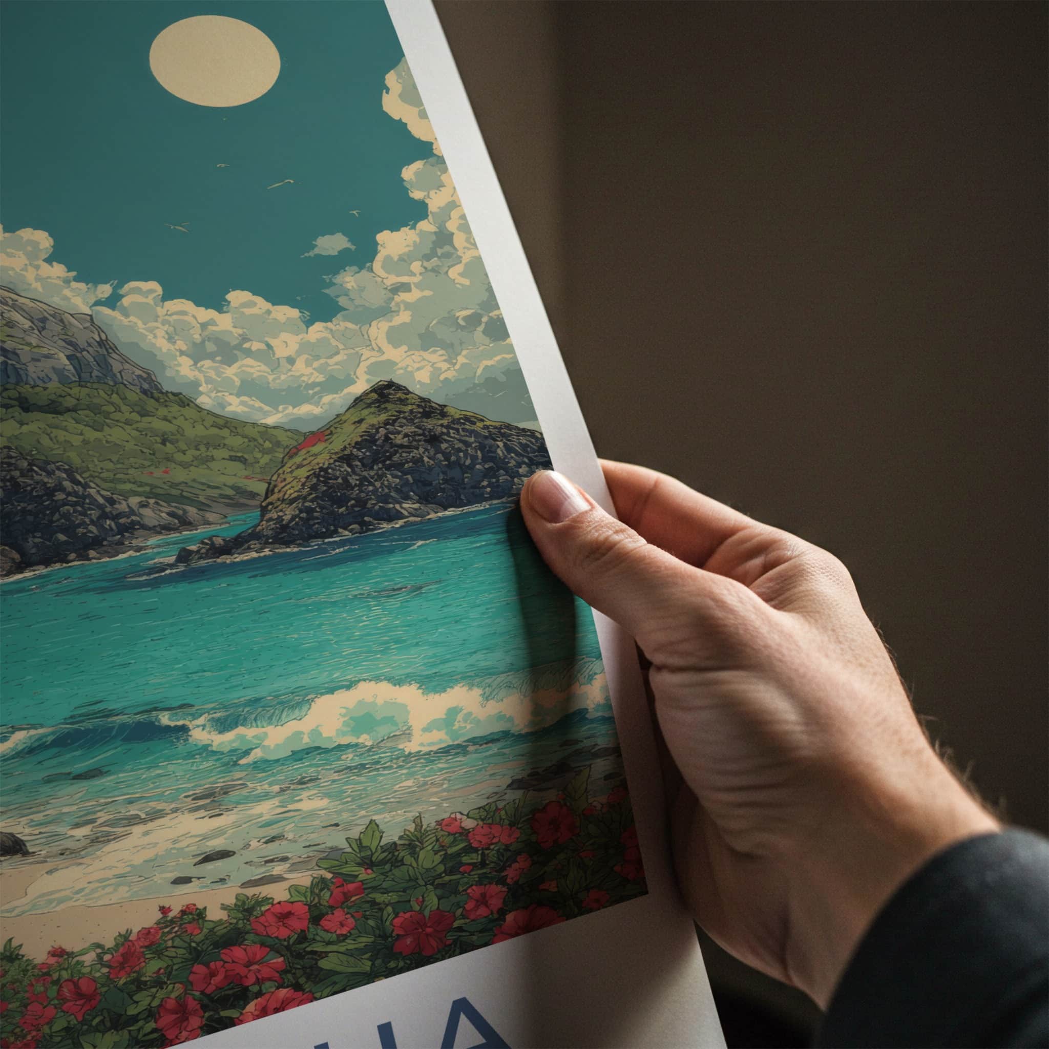 Noronha Poster - Brazil Framed Art - Mountain Beach Hibiscus Home Art