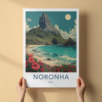 Noronha Poster - Brazil Framed Art - Mountain Beach Hibiscus Home Art
