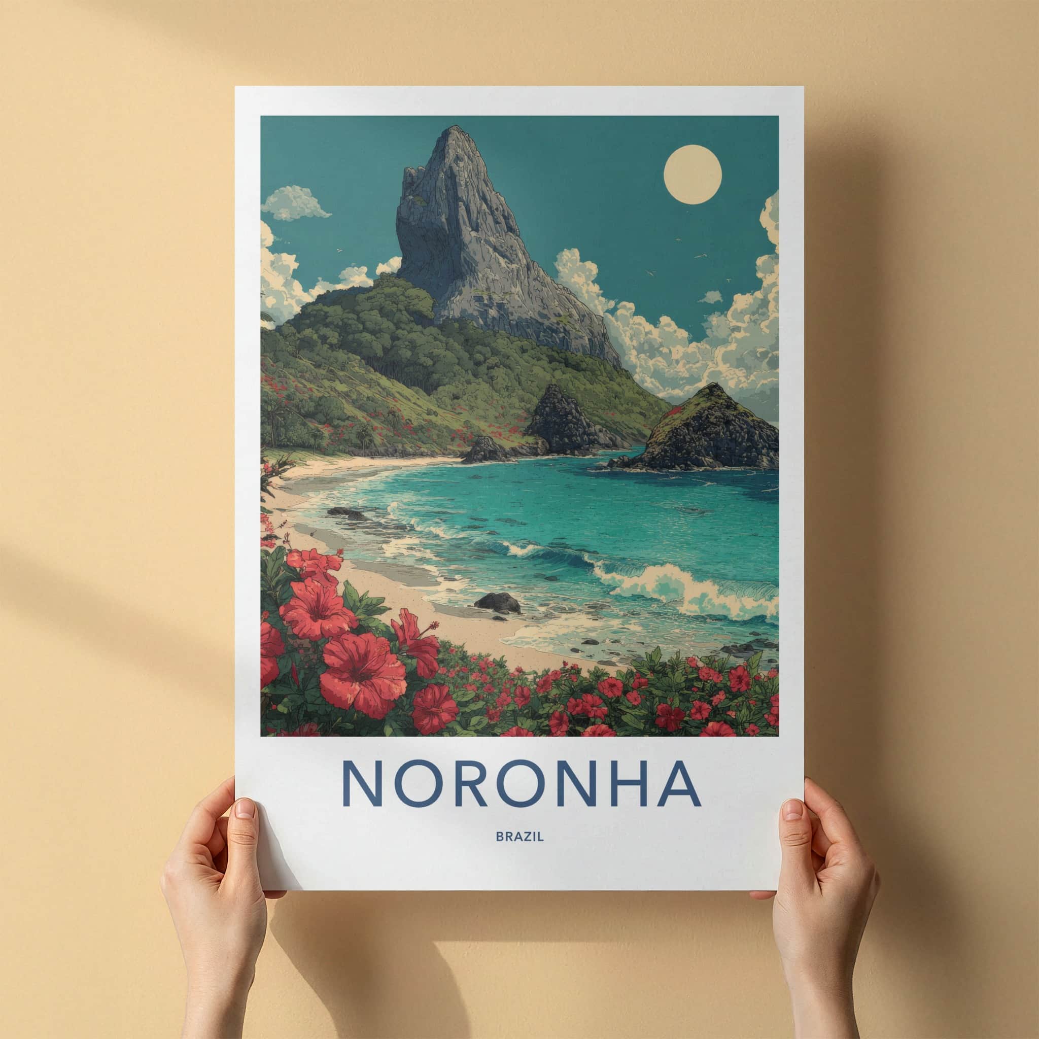 Noronha Poster - Brazil Framed Art - Mountain Beach Hibiscus Home Art