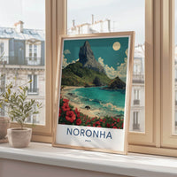 Noronha Poster - Brazil Framed Art - Mountain Beach Hibiscus Home Art