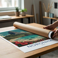 Noronha Poster - Brazil Framed Art - Mountain Beach Hibiscus Home Art