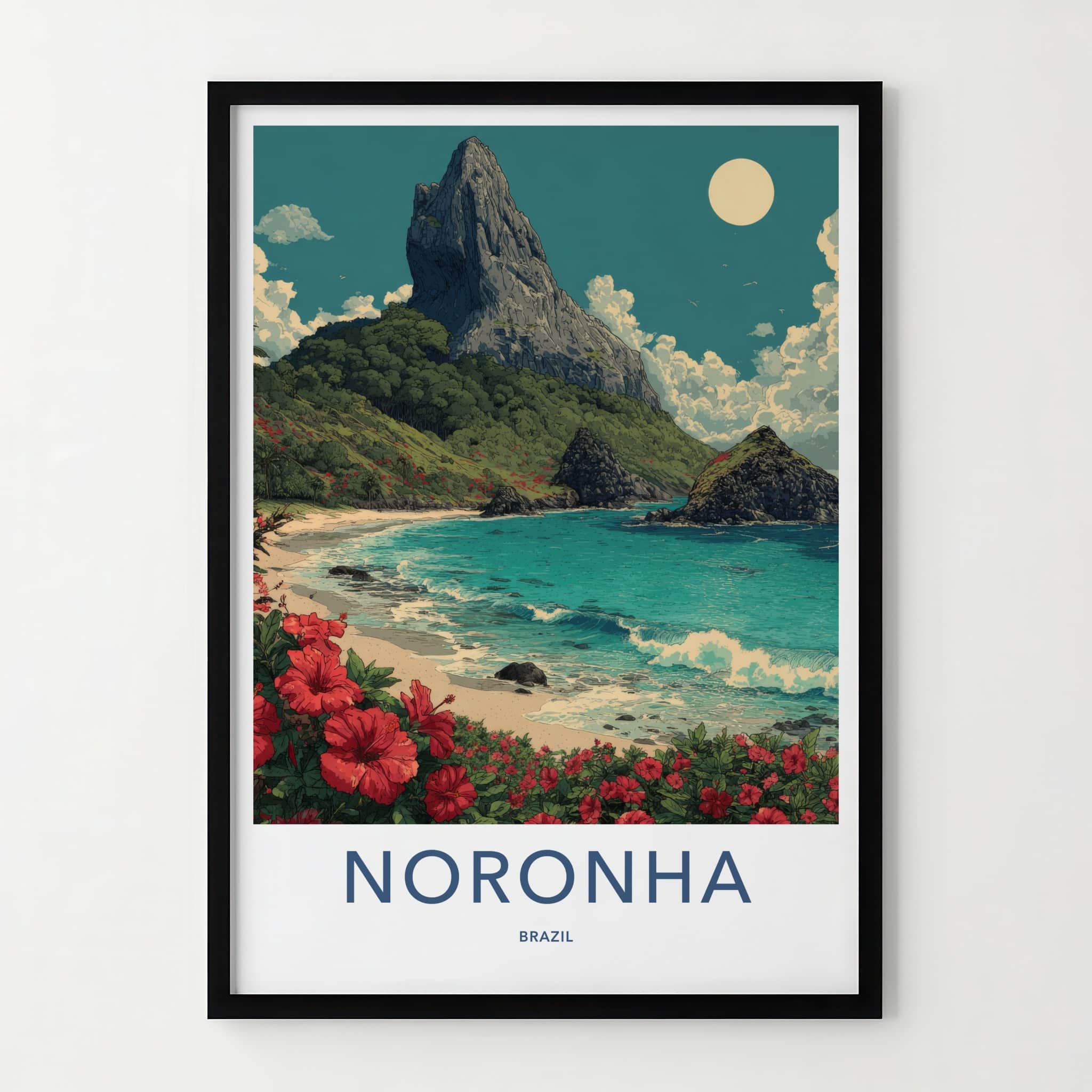 Noronha Poster - Brazil Framed Art - Mountain Beach Hibiscus Home Art