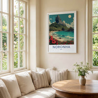 Noronha Poster - Brazil Framed Art - Mountain Beach Hibiscus Home Art