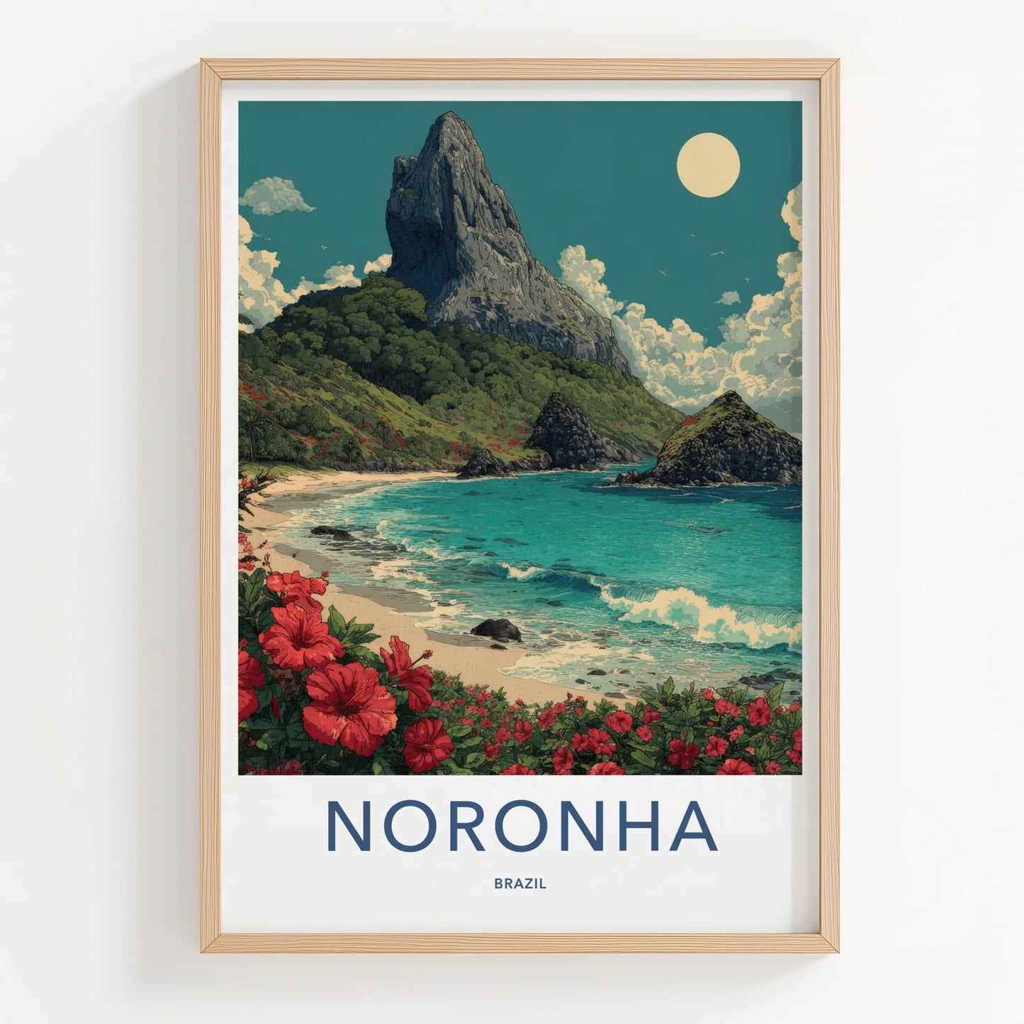 Noronha Poster - Brazil Framed Art - Mountain Beach Hibiscus Home Art