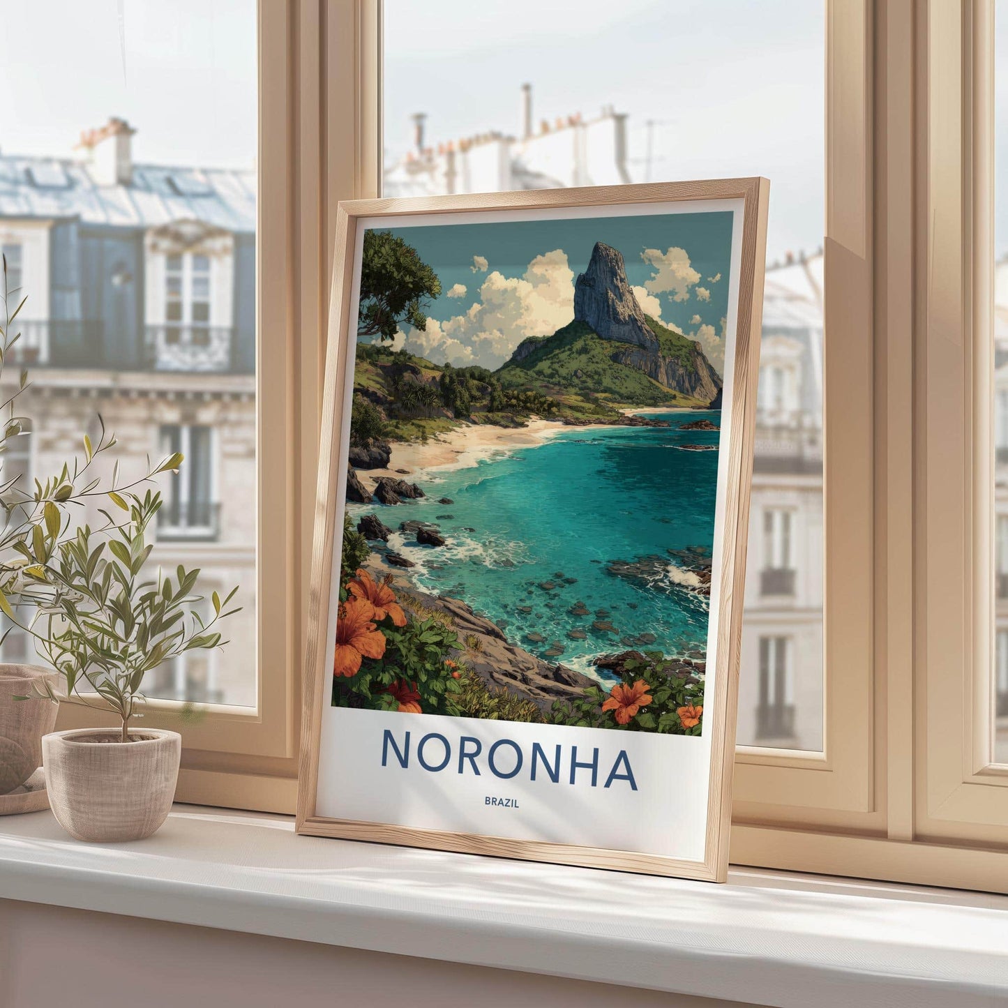 Noronha Poster - Brazil Travel Art - Crystal Water Mountain Home Decor