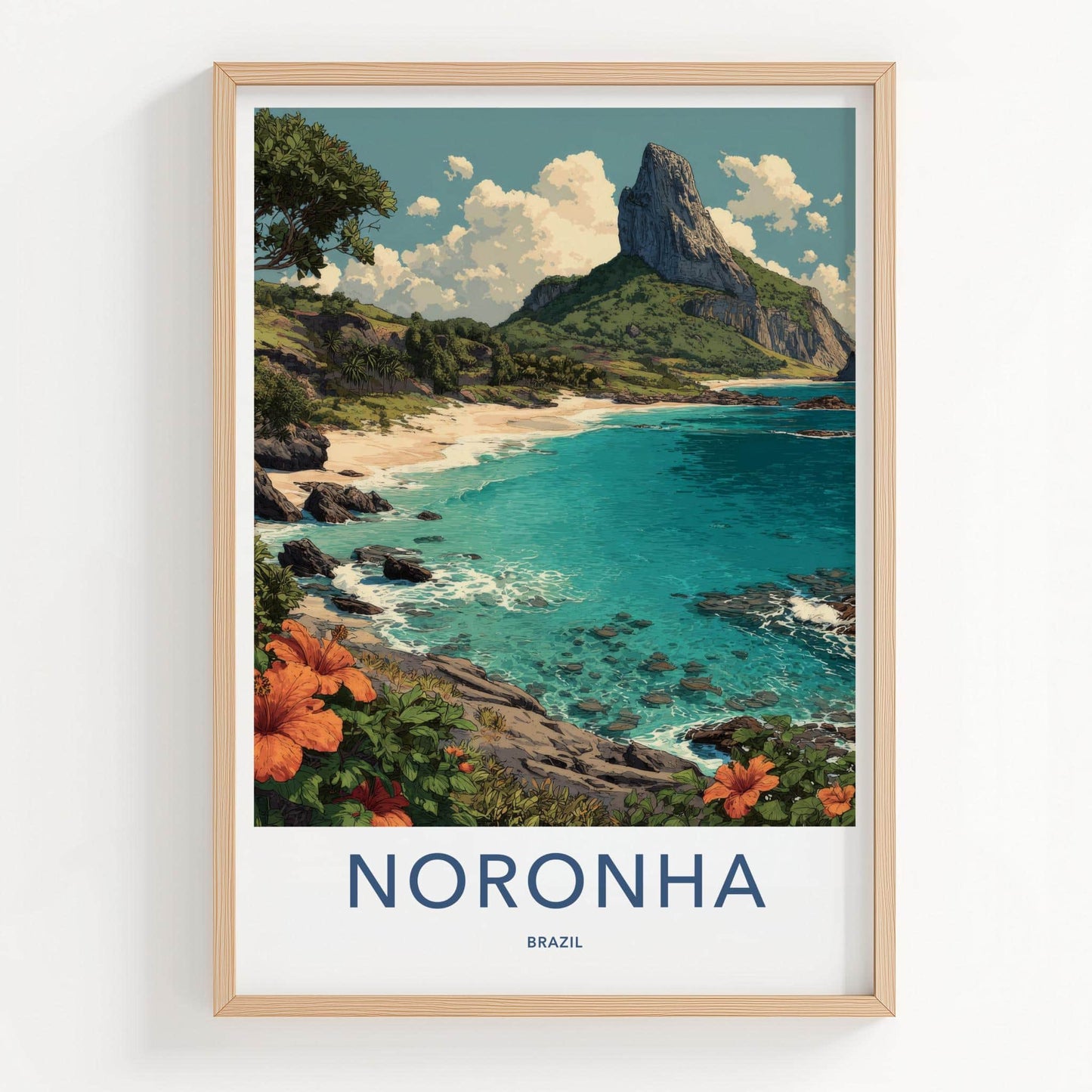 Noronha Poster - Brazil Travel Art - Crystal Water Mountain Home Decor