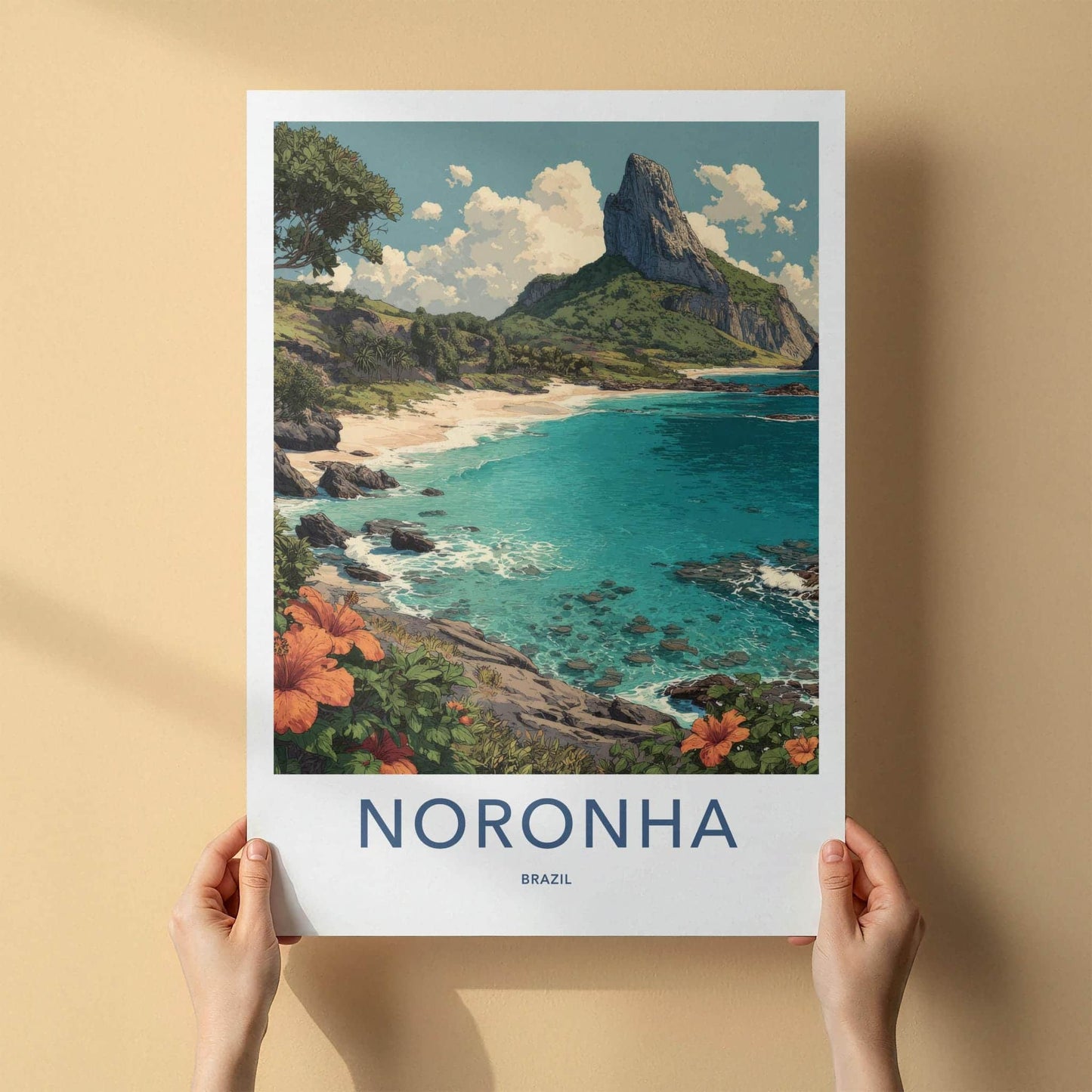 Noronha Poster - Brazil Travel Art - Crystal Water Mountain Home Decor