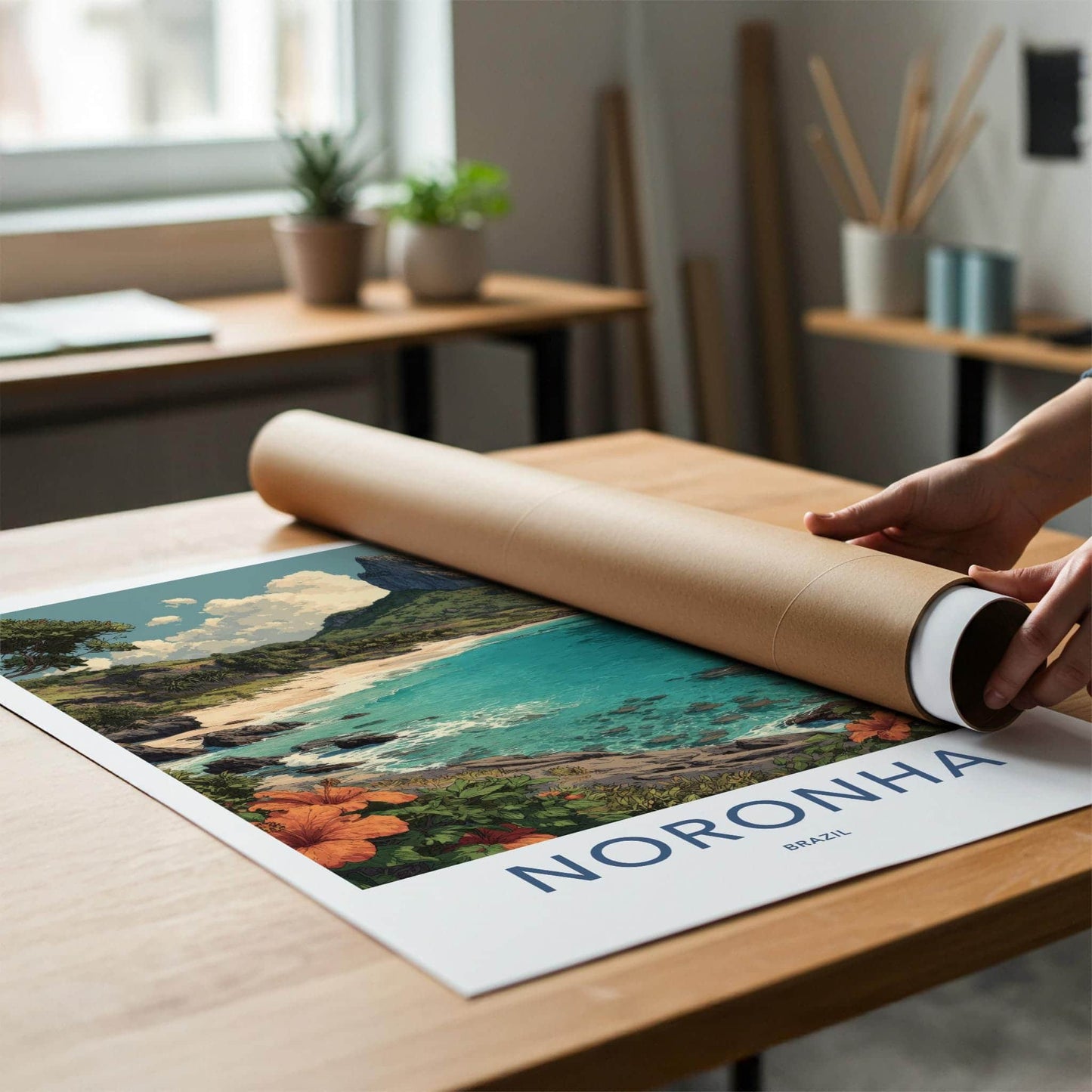 Noronha Poster - Brazil Travel Art - Crystal Water Mountain Home Decor