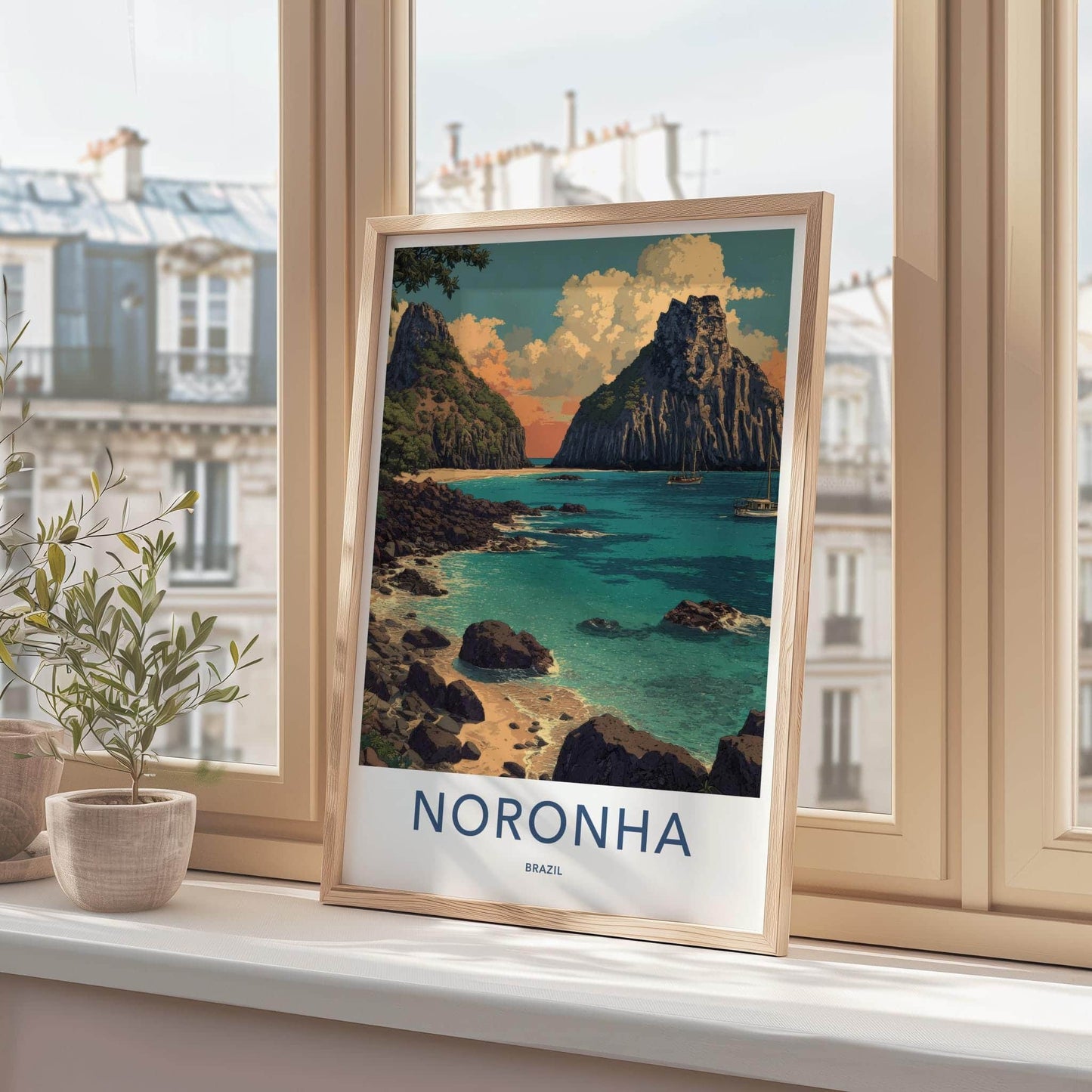 Noronha Poster - Brazil Travel Art - Island Beach Cliffs Wall Decor