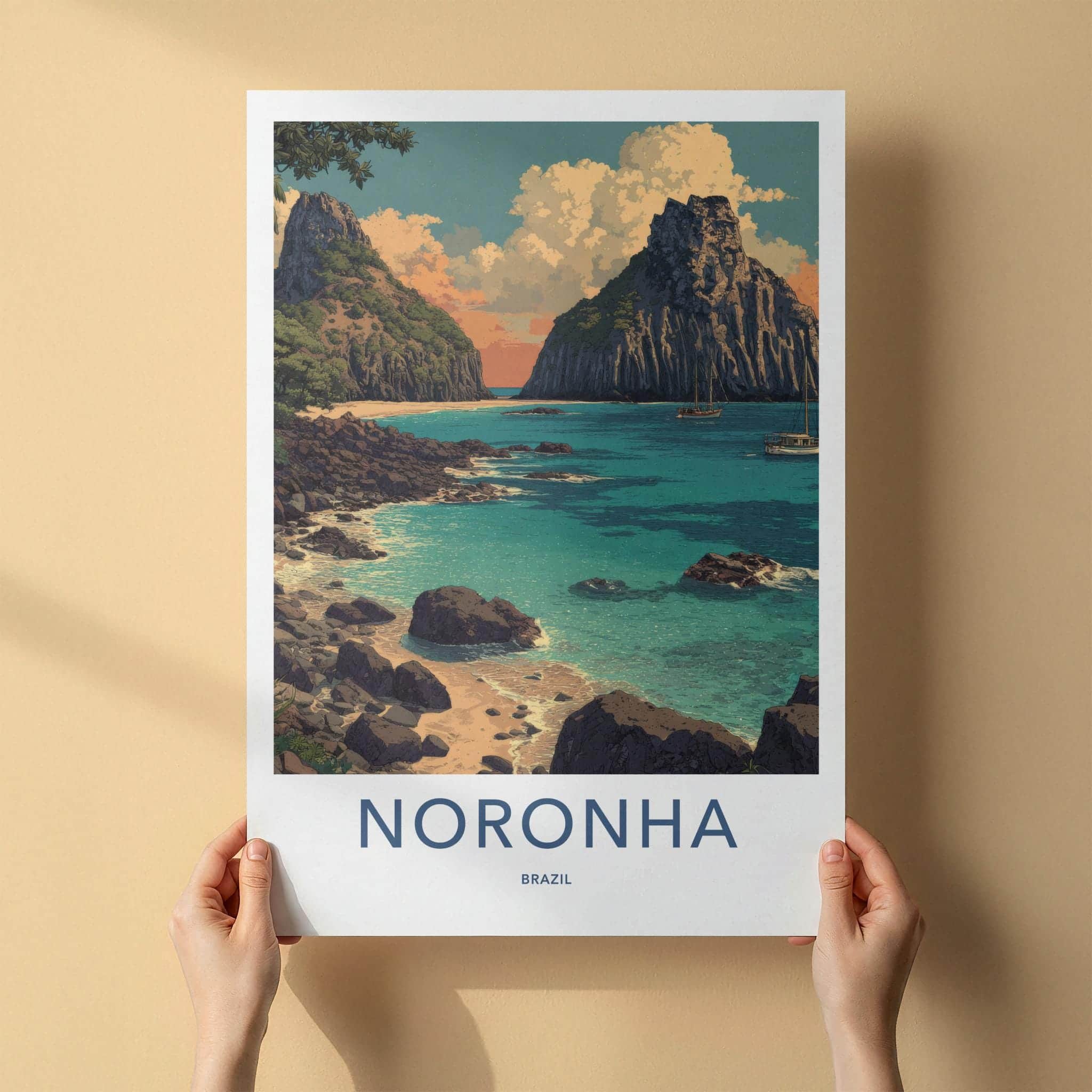 Noronha Poster - Brazil Travel Art - Island Beach Cliffs Wall Decor