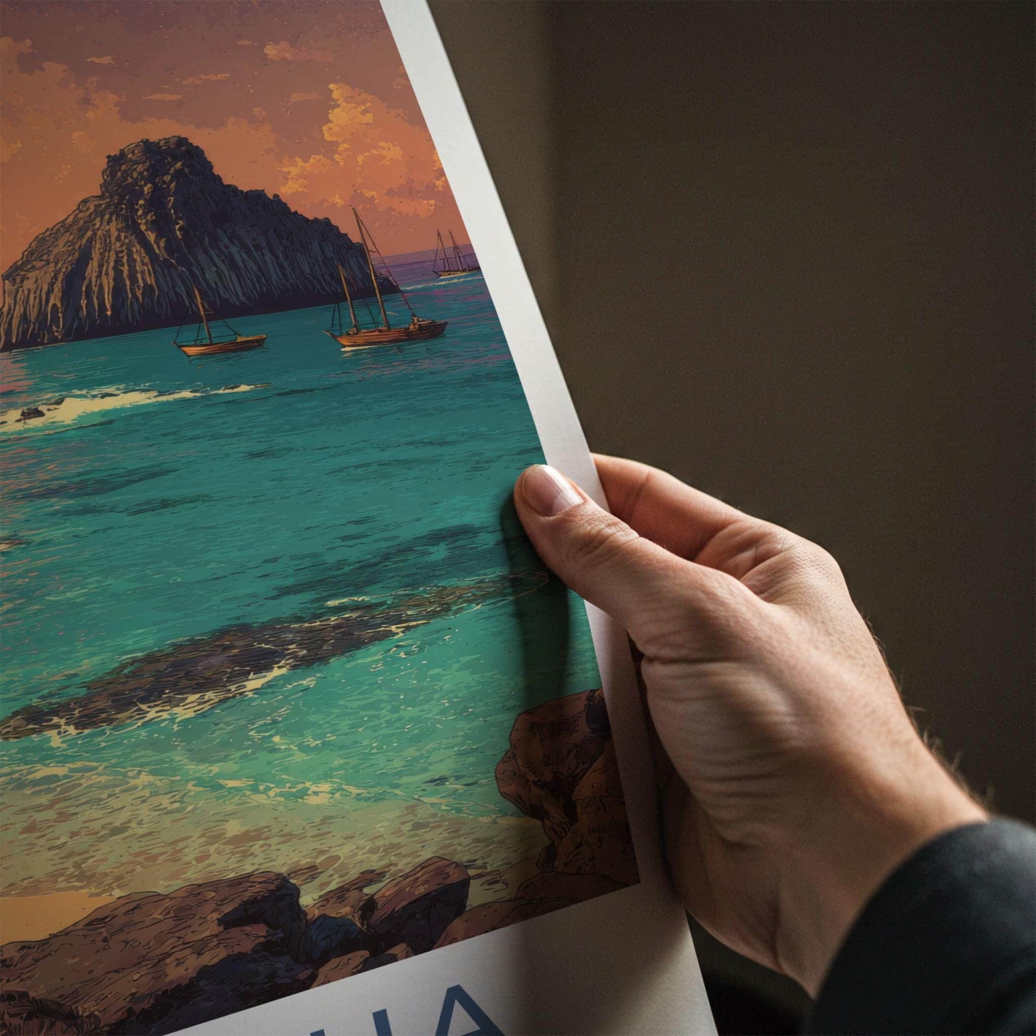 Noronha Poster - Brazil Travel Art - Volcanic Beach Sunset Home Decor