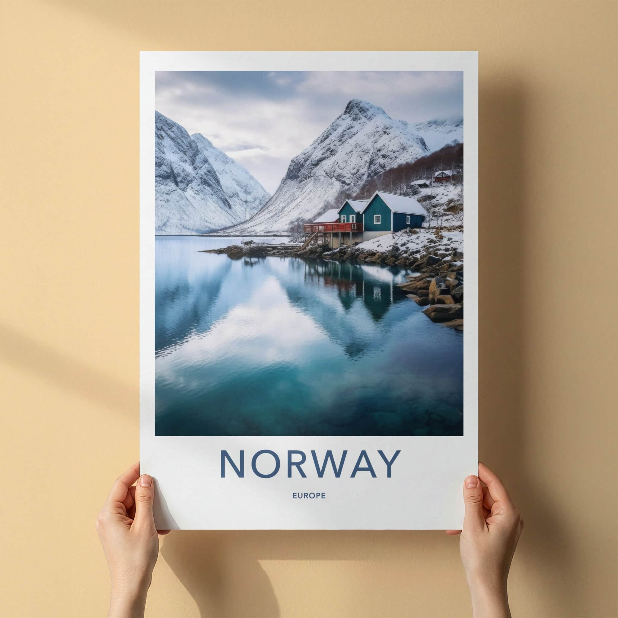 Norway Poster - Norway Travel Art - Winter Mountain Village Home Decor