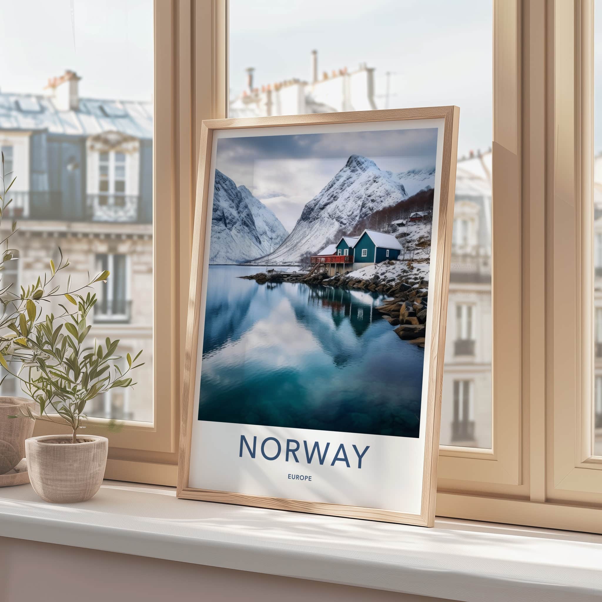 Norway Poster - Norway Travel Art - Winter Mountain Village Home Decor