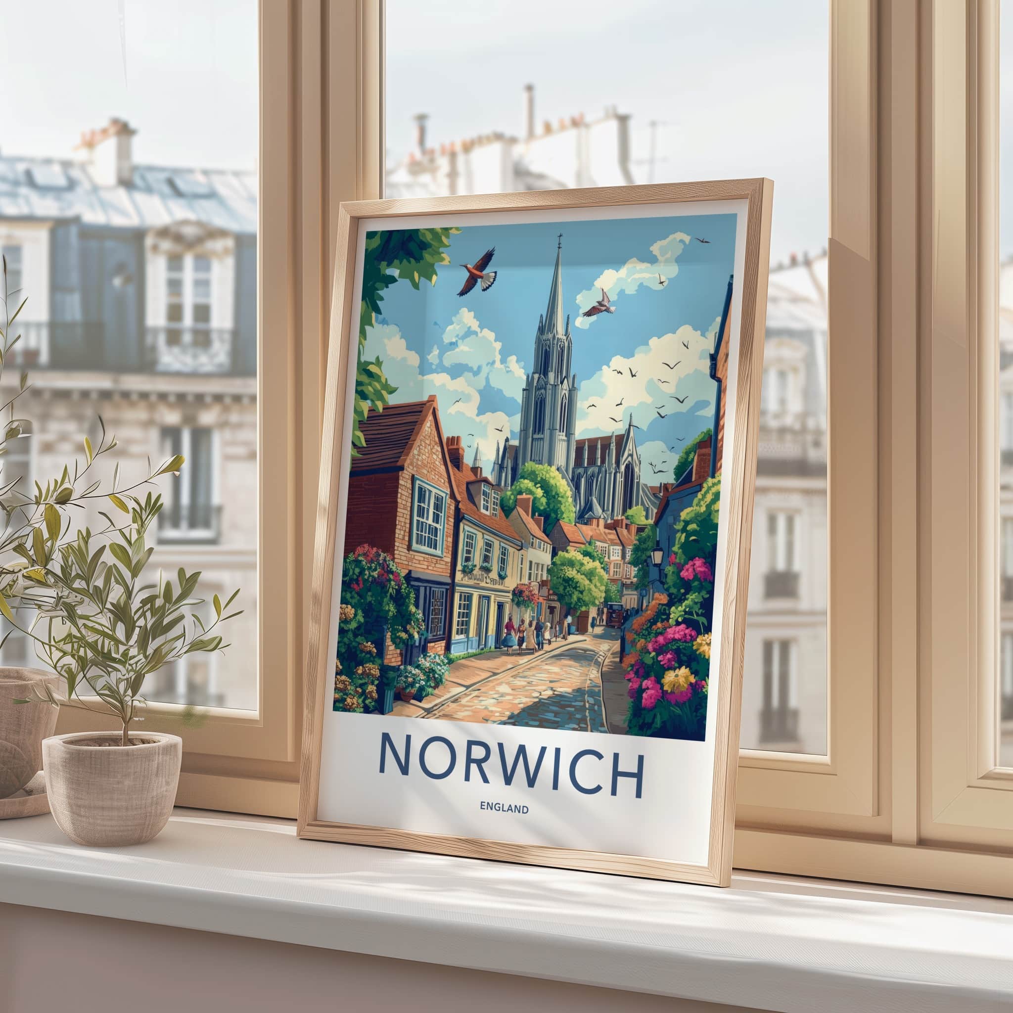 Norwich Poster - England Travel Art - Historic Church Street Home Decor
