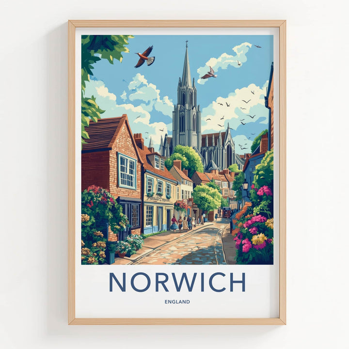 Norwich Poster - England Travel Art - Historic Church Street Home Decor