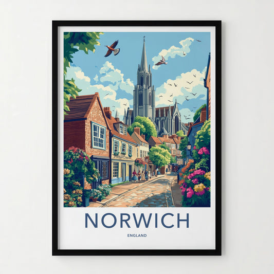 Norwich Poster - England Travel Art - Historic Church Street Home Decor