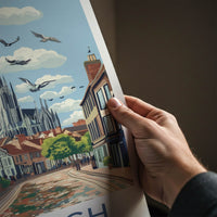 Norwich Poster - England Travel Art - Historic Street Scene Home Decor