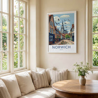 Norwich Poster - England Travel Art - Historic Street Scene Home Decor