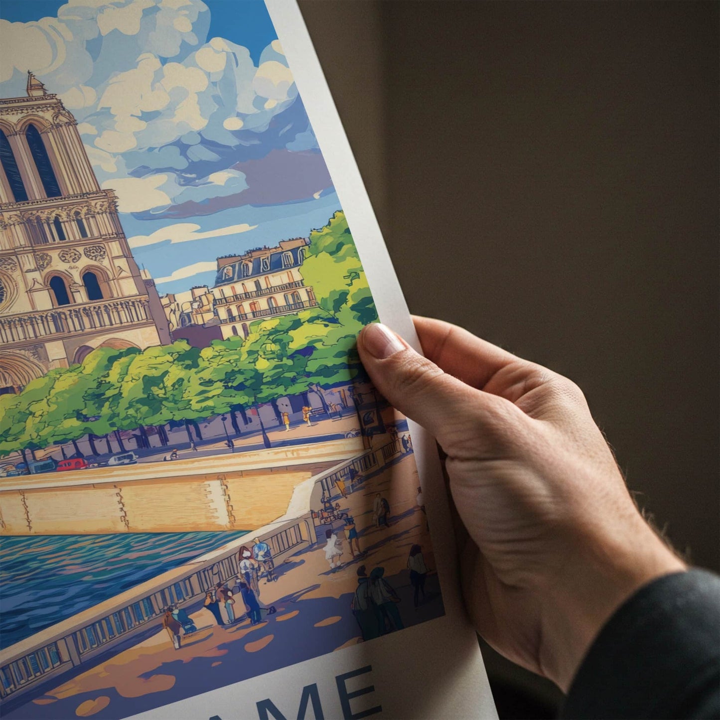 Notre Dame Poster - France Framed Print - Paris River Scene Wall Decor