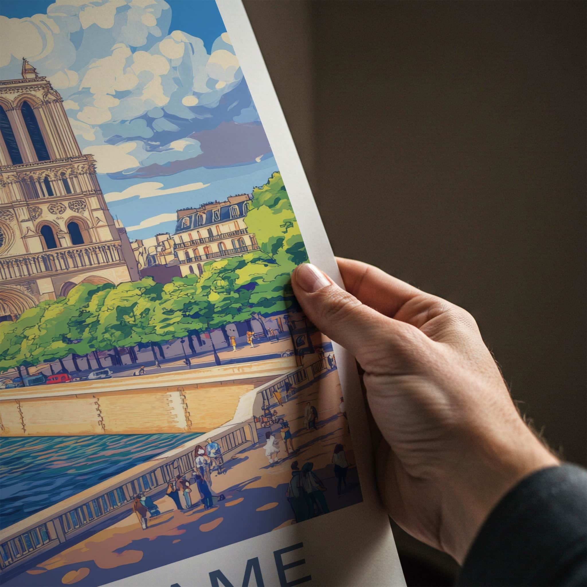 Notre Dame Poster - France Framed Print - Paris River Scene Wall Decor