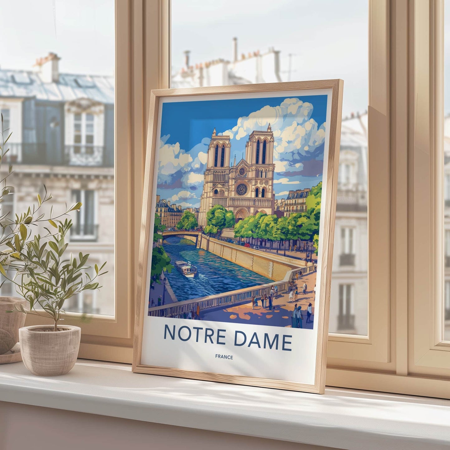 Notre Dame Poster - France Framed Print - Paris River Scene Wall Decor