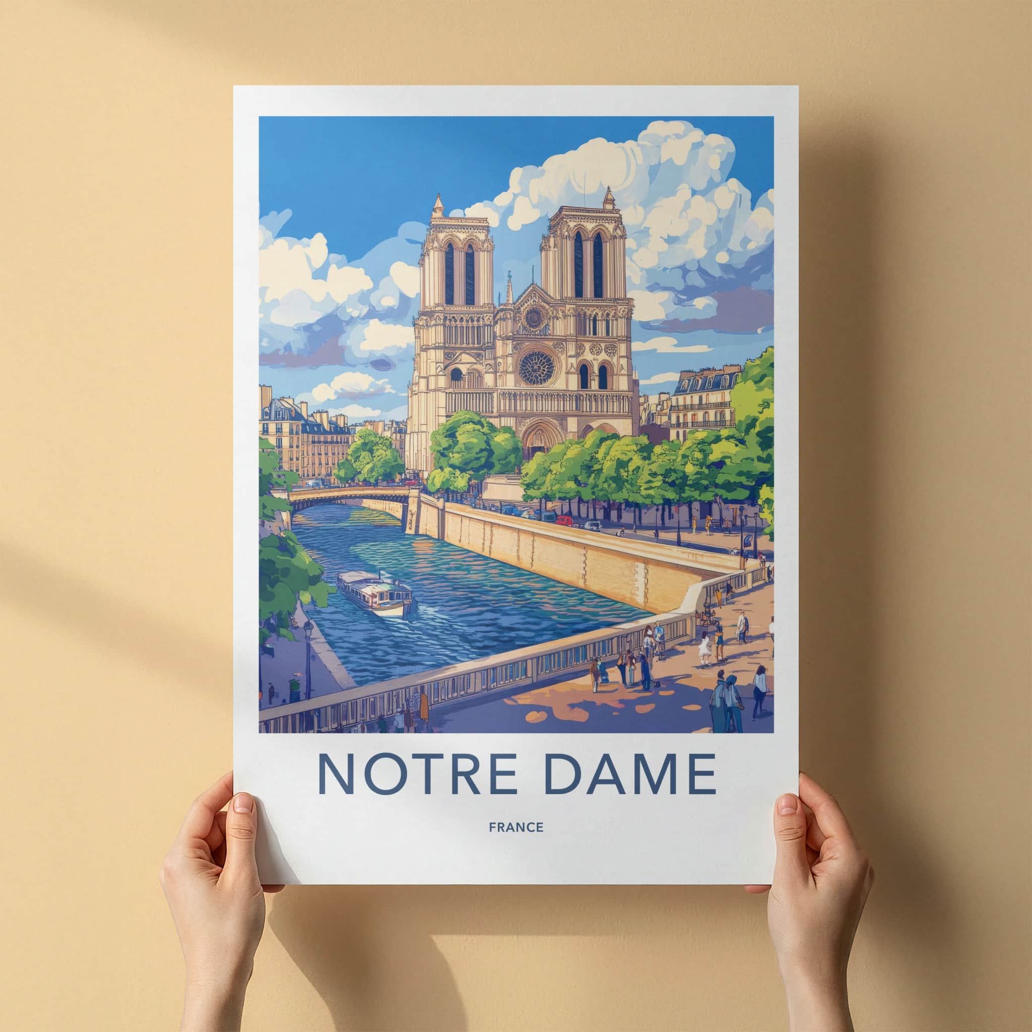 Notre Dame Poster - France Framed Print - Paris River Scene Wall Decor