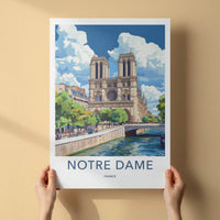 Notre Dame Poster - France Travel Art - Historic River Scene Home Decor