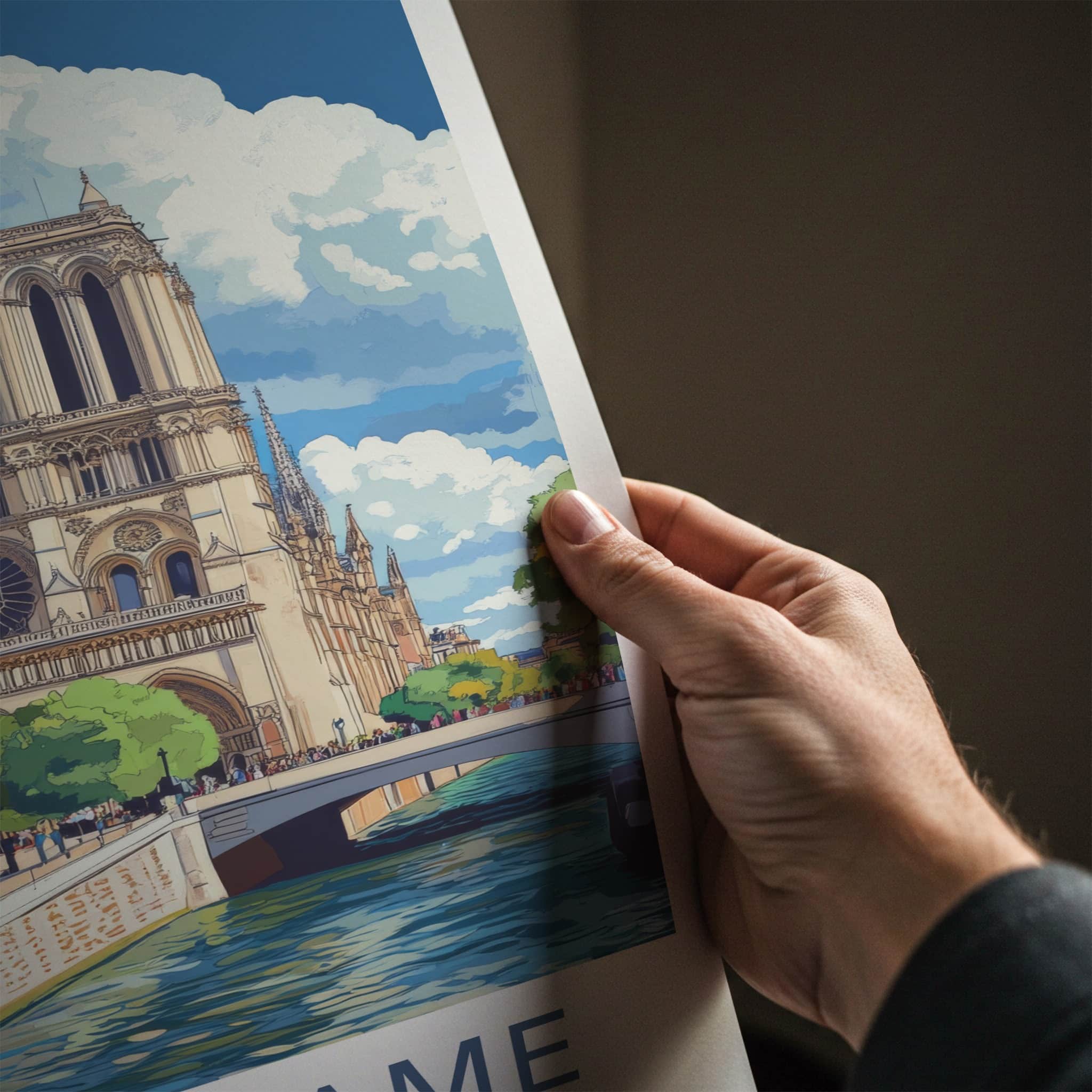 Notre Dame Poster - France Travel Art - Historic River Scene Home Decor
