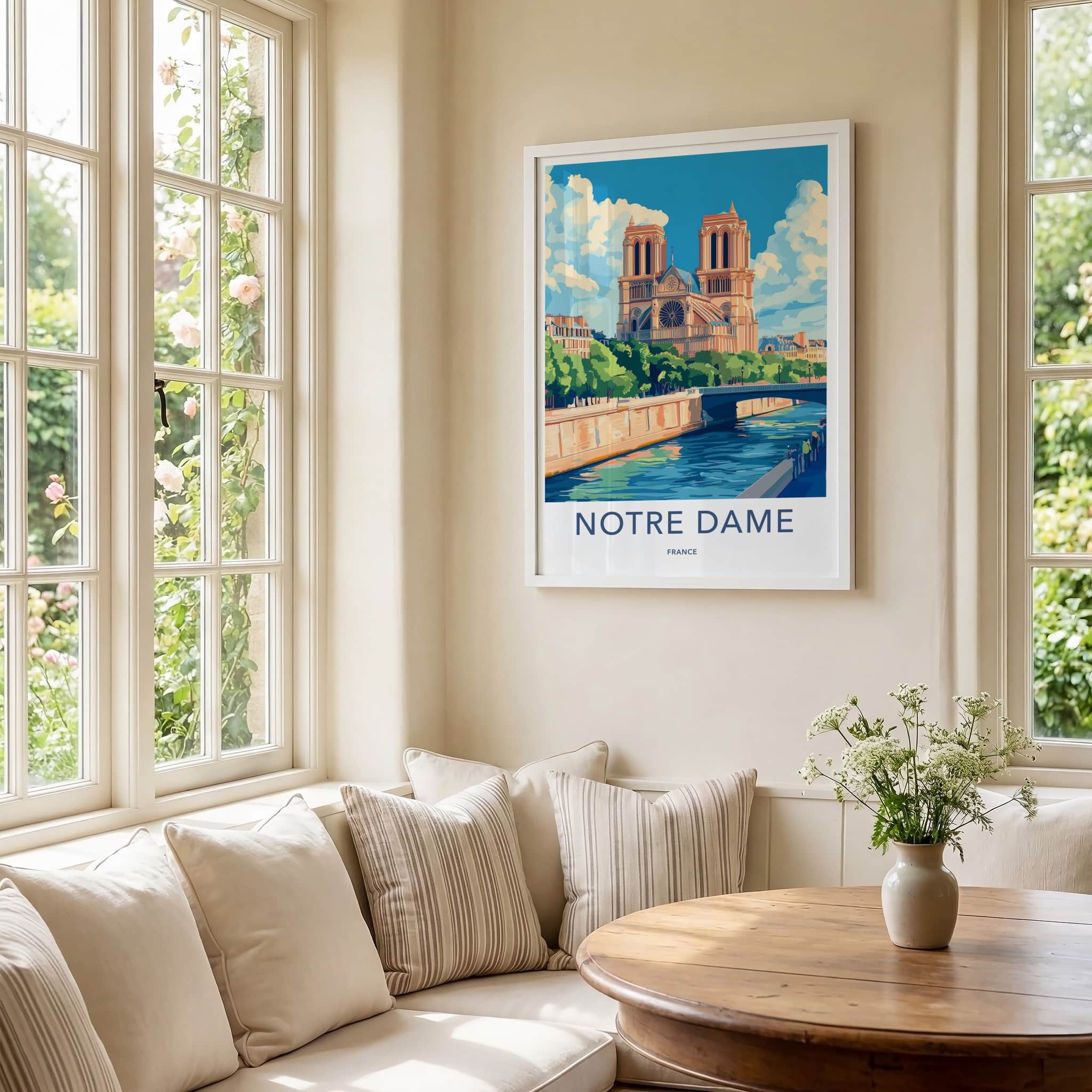 Notre Dame Poster - France Travel Art - Riverfront Cathedral View Home Decor