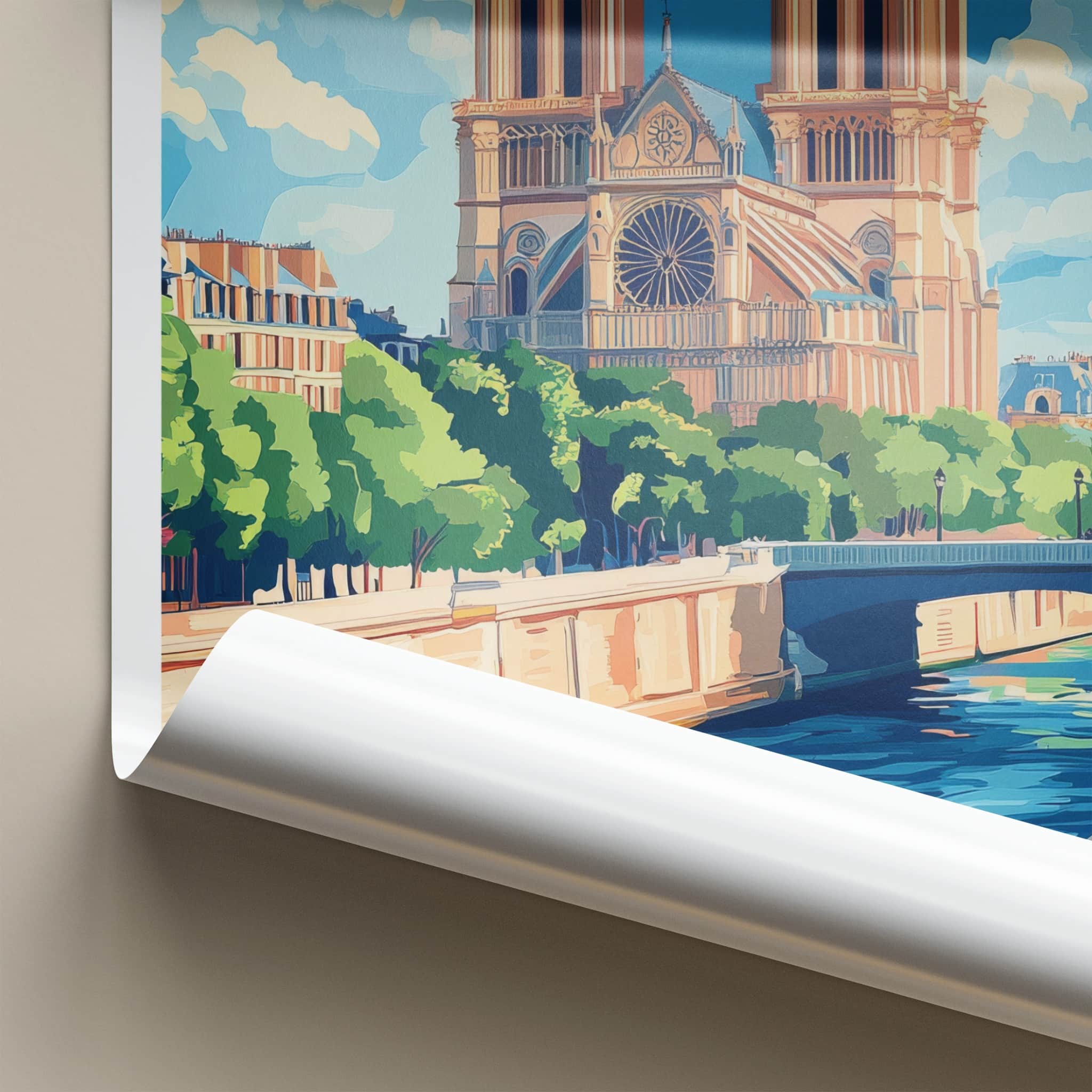 Notre Dame Poster - France Travel Art - Riverfront Cathedral View Home Decor