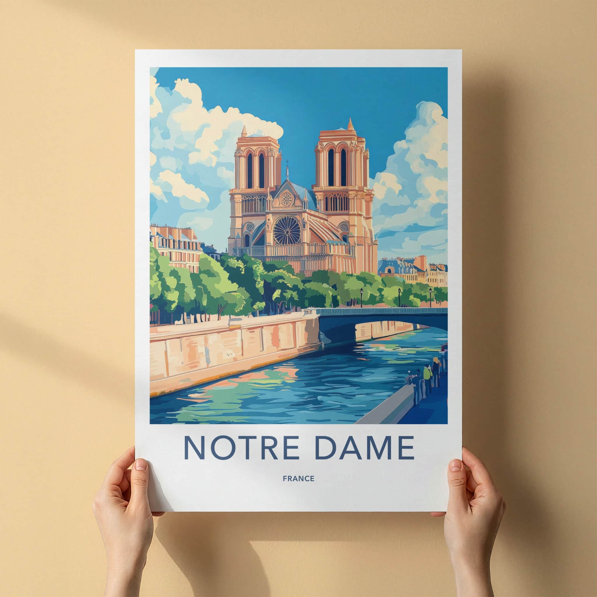 Notre Dame Poster - France Travel Art - Riverfront Cathedral View Home Decor
