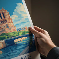 Notre Dame Poster - France Travel Art - Riverfront Cathedral View Home Decor