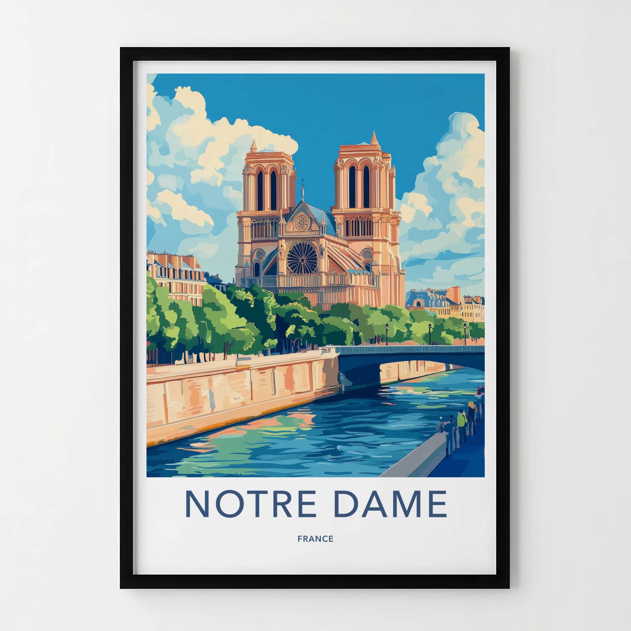 Notre Dame Poster - France Travel Art - Riverfront Cathedral View Home Decor